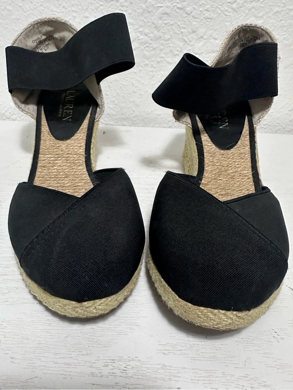 Lauren Ralph Lauren Espadrille Wedge Sandals - Black and Natural- Charla